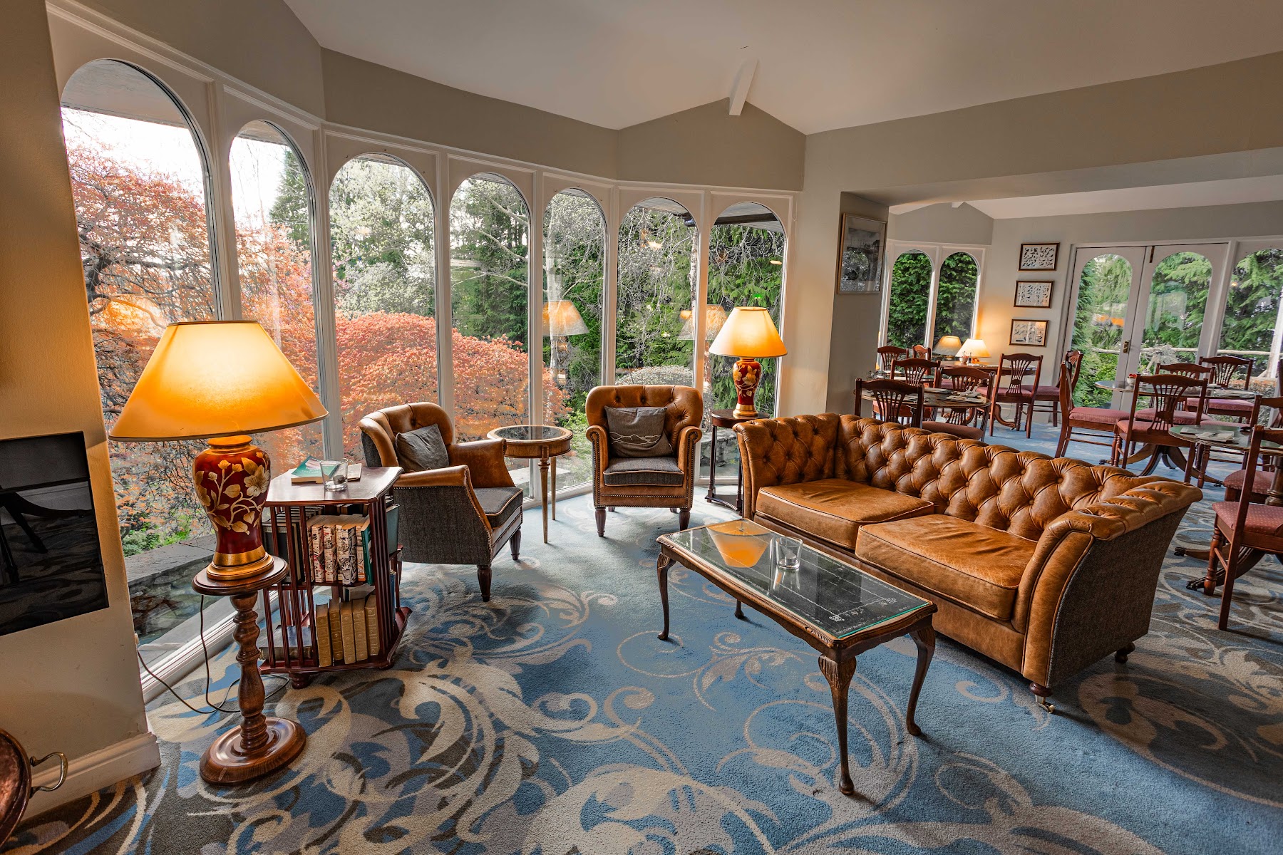 The arched-window lounge at Burn How Garden Hotel